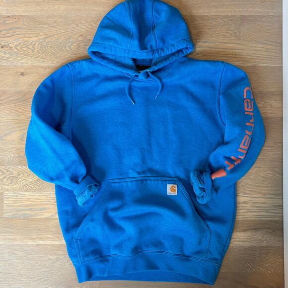 Carhartt K288 Loose Fit Hoodie Sweatshirt Logo Sleeve Blue Mens Size Medium - Picture 8 of 10